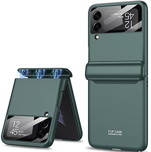 TOPSEM Case for Samsung Galaxy Z Flip 4 Case with Magnetic Hinge Protection and Built in Lens Camera Protector, Shockproof Anti-Resistant Anti-Drop Matte PC Cover for Galaxy Z Flip 4 2022 (Green)