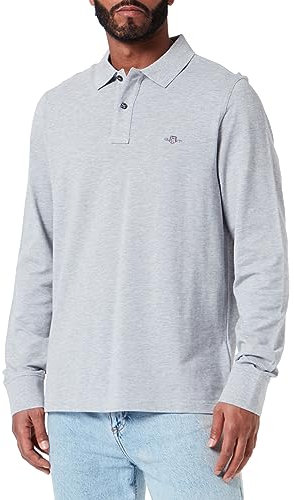 GANT Men's REG Shield LS Pique Rugger, Grey Melange, L