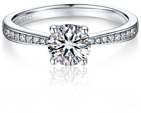 MomentWish Verlobungsring Damen, 1 Karat Moissanit Diamant Ring Damen, VVS1 D Farbe 925 Sterling Silber, Verlobung Hochzeit Geschenk Ring für Frauen-Größe48