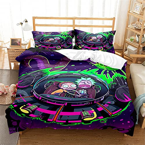 Ste-X Bettbezug, King-Size-Bettwäsche-Set, Hotelqualität, Rick and Morty-Bettwäsche-Sets, Weicher, Atmungsaktiver Bettbezug Aus 100% Poly-Baumwolle Mit Kissenbezügen (135x200cm,RAM 07)