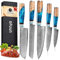 oFuun Set Cuchillo Cocina 5 Piezas, 67 Capas de Acero de Damasco Profesional Juegos de Cuchillo de Cocinero, Cuchillo Chef Kiritsuke Nakiri Deshuesar Universal con Mango Resina Azul