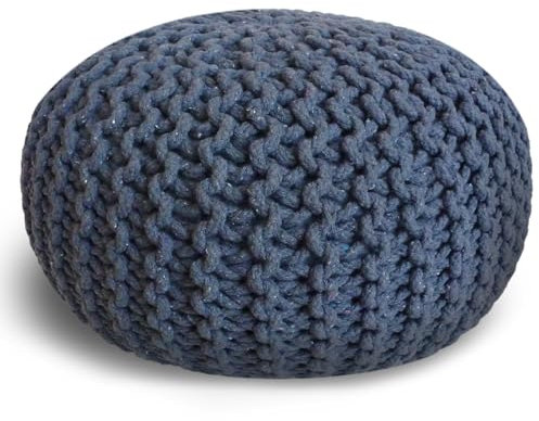 casamia Pouf Ø 55 o. 45 cm Strickhocker Sitzpouf Bodenkissen für Innen Indoor Größe ø 55 cm, Farbe dunkelblau