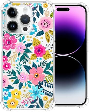CAROKI for iPhone 14 Pro Max Clear Case, with Floral Flower Pattern Bumper Protective Soft Cover Case for iPhone 14 Pro Max 6.7-Floral Flower