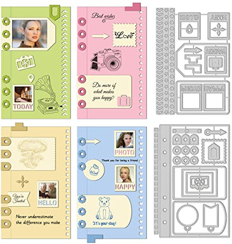 GLOBLELAND Notizbücher Metall Stanzschablone Postkarten Rahmen Papierpräge Stanzschablonen Set Stanzformen für Kartenherstellung DIY Papier Scrapbooking Handgefertigtes Fotoalbum