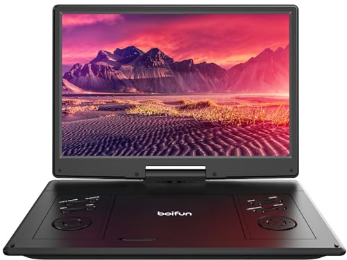 15.7 Portable DVD Player with 14.1 Large HD Screen, 6 Hours Rechargeable Battery, Support USB/SD Card/Sync TV and Multiple Disc Formats, High Volume Speaker, Classic Black, BOIFUN