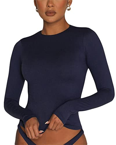 Women's Basic Long Sleeve Slim Fit Crop T Shirt Top Y2K Tops TikTok Crop Top Club Party E-Girls Streetwear(Dark Blue-a, S)