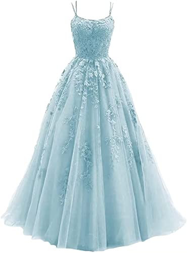 Sincemeet Tulle avec Bretelles Spaghetti Robe de Bal Longues en Dentelle avec Appliques Robes de Bal Robe de soirée Quinceanera