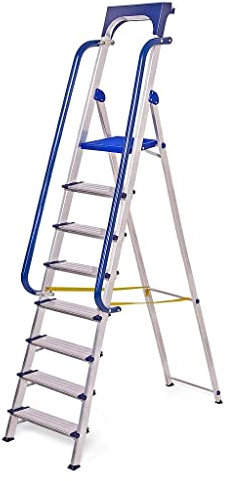 Secure Pro, 8 Stufen, verstärktes Aluminium, sicher mit Rampen, Ablage für Werkzeuge, Höhe Plattform 182 cm, Belastung 150 kg Hostrom
