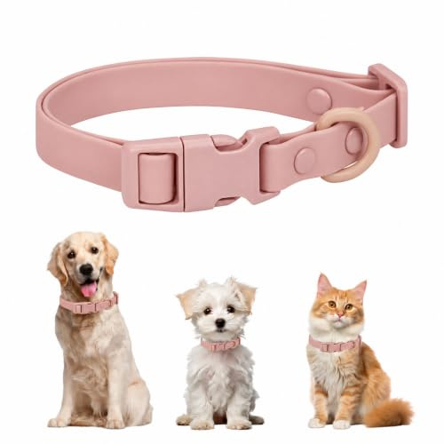 FEimaX Collier pour Chien Collier en Silicone pour Chiots et Chiens de Petits Moyenns Grands Taille, Collier Chien avec Boucle Anti étranglement Résistant et Ajustable Confortable Collier(Rose, L)