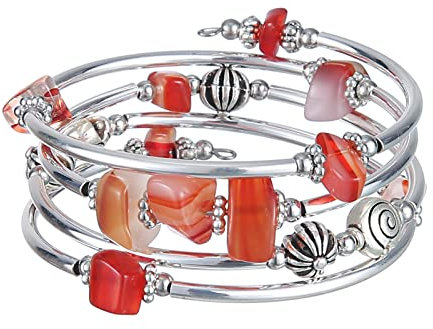 FULU AUTUMN Damen Boho Armband mit Mehrschichtiges Perlen Silber Wickelarmband Modeschmuck Geschenke zum Geburtstag und Muttertag für Frauen(19-Red)