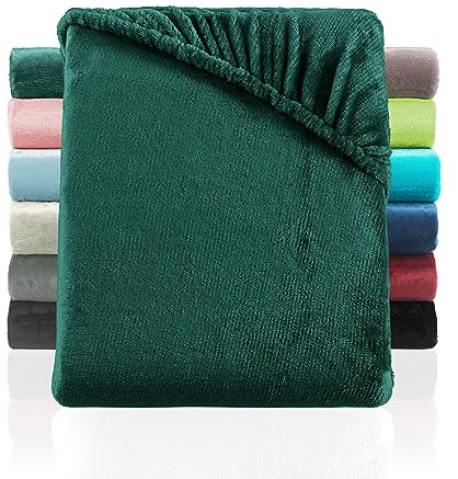 BaSaTex Cashmere Touch Plüsch Premium Spannbettlaken - SUPER Soft Flauschiges Winter Spannbetttuch Nicky Teddy - wärmendes Bettlaken | 120x200 cm | Farbe: Dunkelgrün