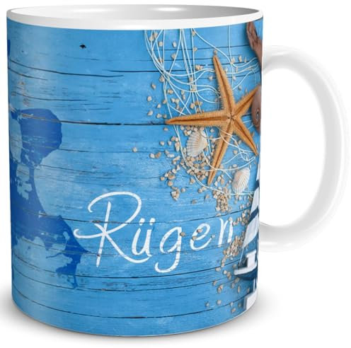TRIOSK Tasse Rügen Ostsee Insel Souvenir Geschenk Maritim für Reiselustige Ostseeliebhaber Frauen Männer Büro Kollegen, Keramik 300ml
