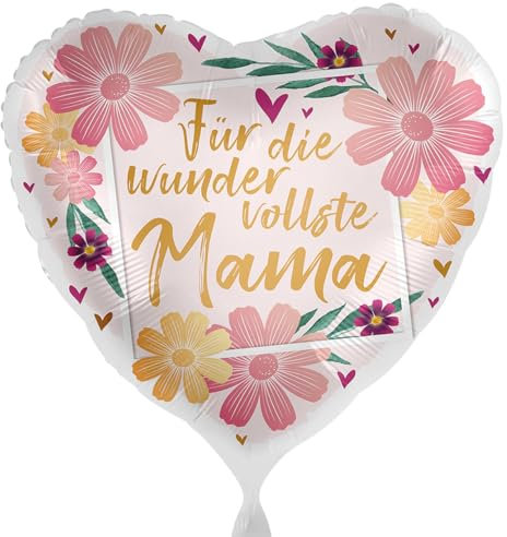 Folienballon Für die wundervollste Mama Blumen Ballon Muttertag Deko Geschenk Mama Geburtstag Mutter Luftballon Weihnachten Geschenk Mutti, Made in EU, Helium geeignet
