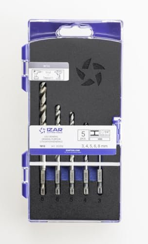 Juego de 5 brocas hexagonales HSS 1/4 para destornillador de impacto - IZAR 35269