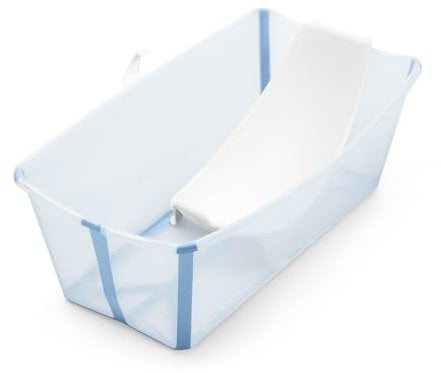 Stokke Flexi Bath (Ocean Blue) mit Newborn Support - Robust & einfach zu verstauen - Bequem für zuhause oder auf Reisen - Ideal für Neugeborene & Kinder bis 48 Monate