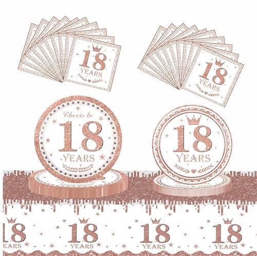 53Pcs Rose Gold 18th Happy Birthday Party Tableware Decorations for Her Plastic Table Cloth,7,9inch Paper Plates,Napkins for Women Birthday Table Party Tableware Set for Girls Women Adults