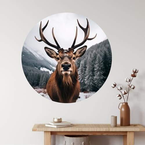 GRAZDesign Wandtattoo Hirsch Wald - runde Tapete, Wandaufkleber Wohnzimmer, Schlafzimmer, Flur - Selbstklebend - 57x57cm / mehrfarbig