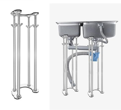 PQXQZ Varilla de Soporte para Lavabo Bajo Encimera, Poste de Soporte Telescópico Desmontable, Soporte para Fregadero Extensible de Acero Inoxidable (Color : 6cm/2.4in, Size : 58~68cm/22.8~26.8in)