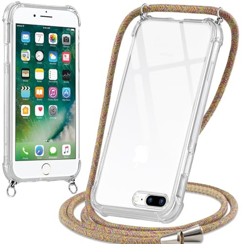 Oelrstfe Funda para iPhone 8 Plus/iPhone 7 Plus con Cuerda, Transparente TPU Suave Silicona Carcasa con Correa Colgante Ajustable Collar para iPhone 8 Plus, Amarillo