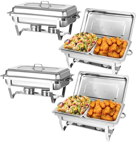 EVGTTI Chafing Dish Profi Set, 4 Stück, 8 x GN 1/2 | Mit halbgroßen Lebensmittelbehältern, Wärmebehälter für Catering, Für Buffet und Hochzeitsfeste, Speisenwärmer Set