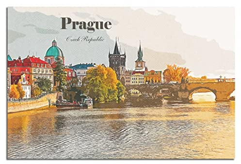 Metall-Blechschild Prag Sonnenuntergang Vintage Reise Blechschild rustikale Dekoration Höhle Café Bar Schlafzimmer Zuhause Wanddekoration Blechschild 30 x 43 cm