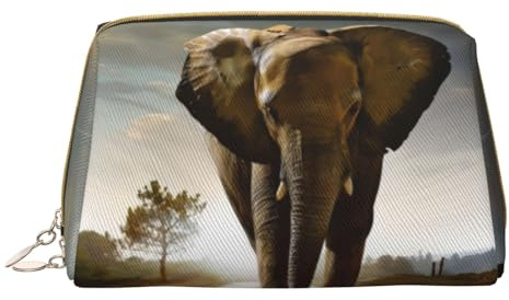 QGWDYYJQ 3D-Elefanten-bedrucktes Leder, tragbare Kosmetiktasche, Kulturbeutel, Clutch-Tasche, 3D-Elefant, Einheitsgröße