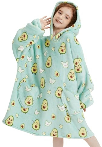 Mewkou Tragbare Decke für Kinder, übergroße Sherpa-Decke, Hoodie für Kinder, Jungen, Mädchen, Teenager 6–13 Jahre, grüne Avocado