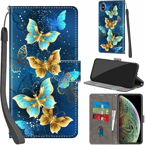 Haninsuze for iPhone Xs Max 6.5-Inch Case PU Leather Wallet Book Flip Folio Stand View Magnetic Multi-Pattern Cover compatible with iPhone Xs Max Phone Case (Four Butterfly)