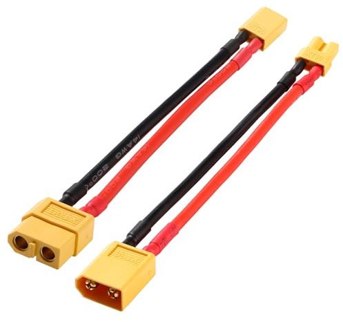 YIXISI Male XT30 to Female XT60 Connector Adapter and Male XT60 to Female XT30 Connector Adapter, with 10cm 14AWG Silicone Cable, for RC FPV Drone Car Lipo NiMH Battery Charger