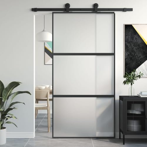 Gecheer Porta Scorrevole Nera 102,5x205 cm Vetro Temperato e Alluminio,Porta,Scorrevole,Porta Interne,Set Porte Sorrevoli,Porta Scorrevole in Vetro e Alluminio,Porta per Interno,A155200