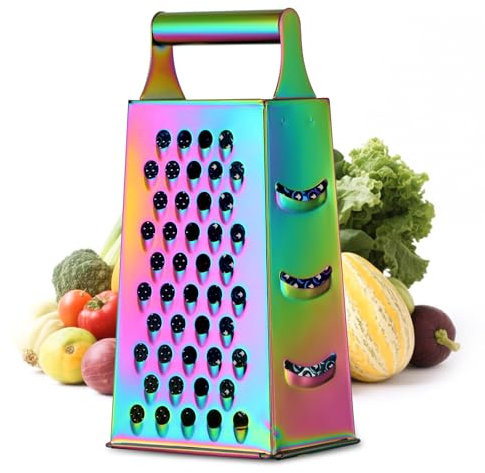 YDware Reibe Edelstahl Vierkantreibe 23,7 cm Höhe Reibe Für Gemüse Edelstahl-Geeignet für Gemüse usw 1 Stück (Regenbogen)