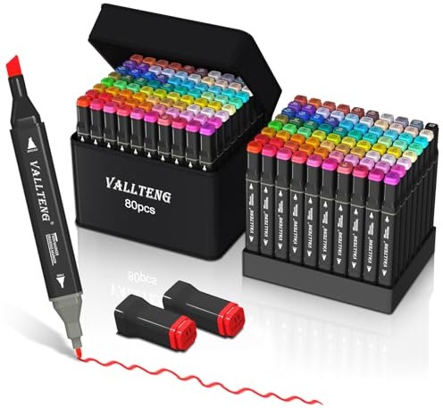 80 Farben Alkohol Marker Set, Twin Marker,Aufbewahrungsbox&Tragetasche | Mit Anti-Durchblutungs-Unterlage für Illustration, Grafikdesign, Storyboard und kreative Entwürfe