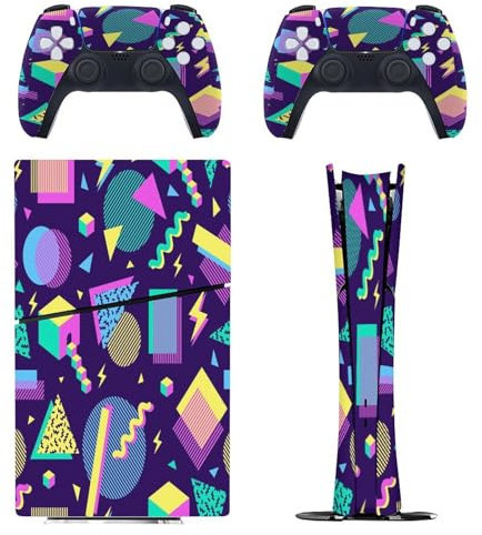 Retro Vintage 80er-90er-Jahre Druck kompatibel mit PS5 Slim Konsole Skin und Controller Digital Edition Skins Set, präzise Passform und einfache Installation