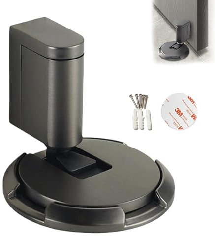 Gun Gray Magnetic Door Stop & Catch - Mechanical Floor Door Stopper for Bedroom, Set of 2