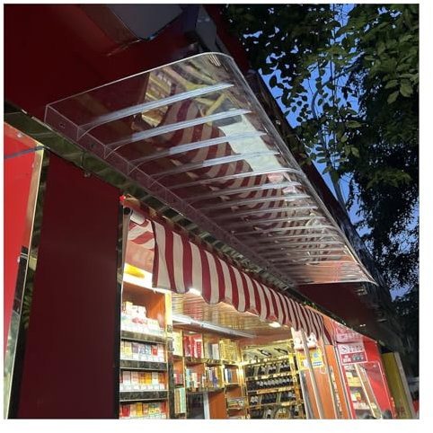 Modern Curved Transparent Polycarbonate Canopy Roofing for Window and Door Strong UV Rain Snow Protection Outdoor Awning 50x260cm/2m Rain Shelter Canopies for Porch Protection