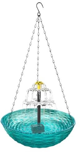 Vogeltränke mit Springbrunnen – Vogelfutterstation für den Außenbereich, 23,5 x 50 cm, dekorative Vogeltränke und Futterschale für Garten und Balkon, ideal für Wildvögel zum Trinken, Baden und Füttern