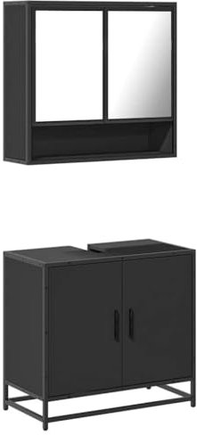 vidaXL 2-TLG. Badmöbel-Set Schwarz Holzwerkstoff, Badezimmermöbel-Set, Badschrank, Waschtischunterschrank, Badezimmerschrank, Waschbeckenunterschrank
