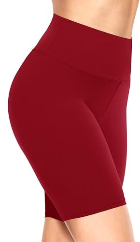 TNNZEET Radlerhose Damen Hohe Taille Kurze Sporthose Leggings Blickdicht Sommer Shorts Yoga Hose für Gym Sport (Rot,L-XL)