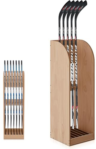 Cinnvoice 38 Inch Vertical Hockey Stick Rack Wooden Hold 7 Hockey Sticks Holder Stand Organizer for Players Display Home Storage