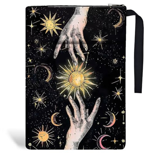 Hobbspring 1 Buchhülle Mit Reißverschluss 34x24cm Hände Und Sonne Buchtaschen Buchumschläge Für Taschenbücher Waschbarer Buchschutz Aus Stoff Für Schüler Lehrer Und Buchliebhaber