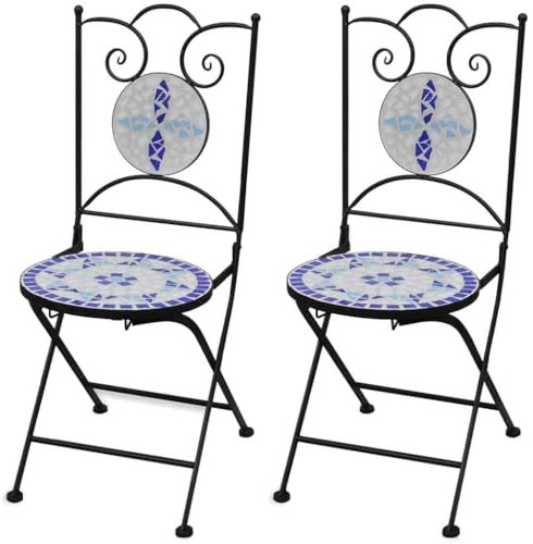 Myheimly Bistrostühle Klappbar 2 STK. Keramik Blau und Weiß