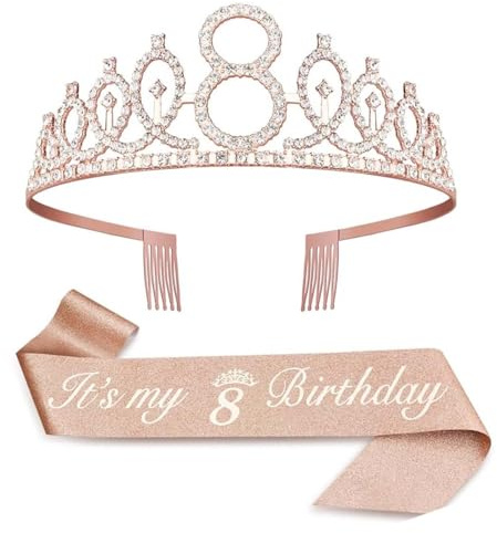 Geburtstagskrone Mädchen - Geburtstag 8 Jahre Mädchen, 8 Jahr Geburtstagskrone, Prinzessin Krone, Krone Kindergeburtstag, Prinzessin Krone Stirnband für Geburtstag