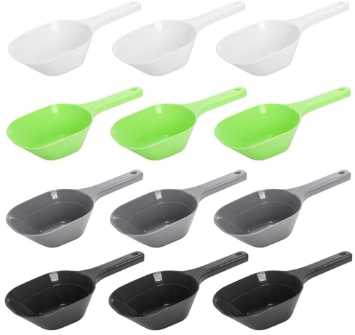 DEAYOU 12 Pack Dog Food Scoop, 1 Cup Plastic Pet Food Scoop with Measuring Lines, Multi Purpose Kitchen Scoop Measure Cups for Puppy, Cat, Bird, Flour, Ice Cube, Accurate Portion Control, 4 Colors