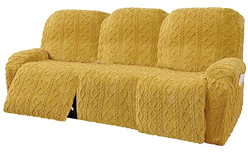 Xiao Hua Geometrische Jacquard-Plüsch-Sofabezüge, weich, flauschig, flauschig, 3-Sitzer, Couchbezug, rutschfester Sofa-Schonbezug, Möbelschutz mit elastischer Unterseite für Kinder, Haustiere, Gelb,