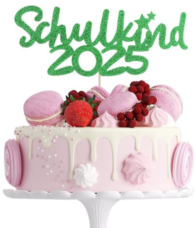 ALEGRE Tortendeko Einschulung Deko,Glitzer Schulkind Cake Topper Grün,Kuchendeko 2025 Schulanfang Deko Einschulung Junge Mädchen,Schulkind Kuchen Deko für Einschulungsfeier, Schuleinführung Party Deko