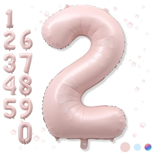 40 Inch 2 Balloon Number, Large Dusty Baby Pink Foil Number 2 Balloons Birthday Party Decor, Light Blush Matte Pink Mylar Helium Self Inflating Two Balloon for Girl 2nd Birthday Baby Shower Decoration
