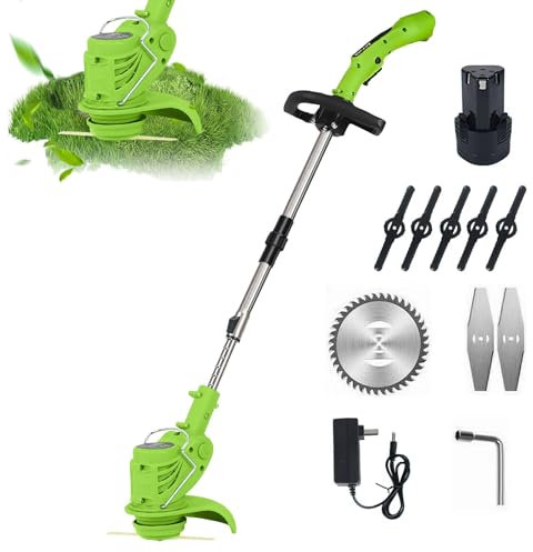 Coupe Bordure sans Fil avec Batterie, 21v Tondeuse A Gazon Electrique,Debroussailleuse Electrique sans Fil, Extensible Tondeuse Gazon, Moteur à Faible Bruit pour La Maison, Cour (Une électricité)