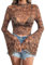 Women Mesh Slim Fit Ruched Ruffles Tees Tops Floral Print Long Sleeve Round Neck T-Shirts Flare Sleeve See-Through T-Shirt (UK, Alpha, XXL, Regular, Regular, Brown)