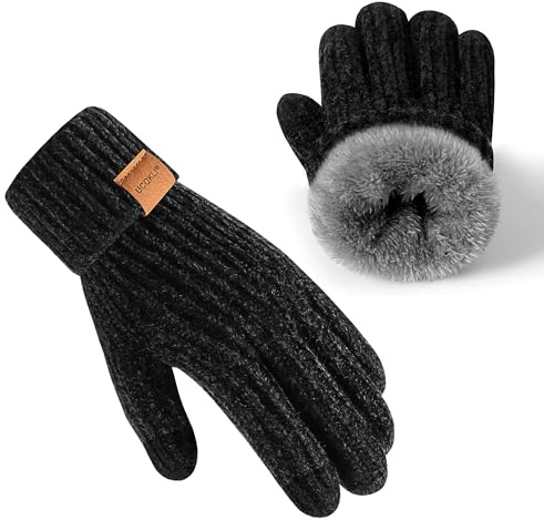 UCQKLI Handschuhe Damen Winter Chenille, Thermo Handschuhe Damen Touchscreen Kaltes Wetter Fleece Gefüttert Finger mit Elastischem Strickbündchen