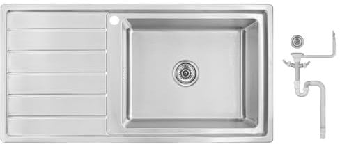 Preero- 100x50x21, R20 Lavello da cucina, acciaio inox 304, spessore 1 mm, rettangolare, 1 vasca, Lavelli, sgocciolatoio a sinistra